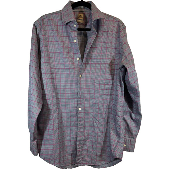 Peter Millar Dress Shirt Nanoluxe Blue Plaid Button Down Mens 15.5 Long D27 - Picture 1 of 7